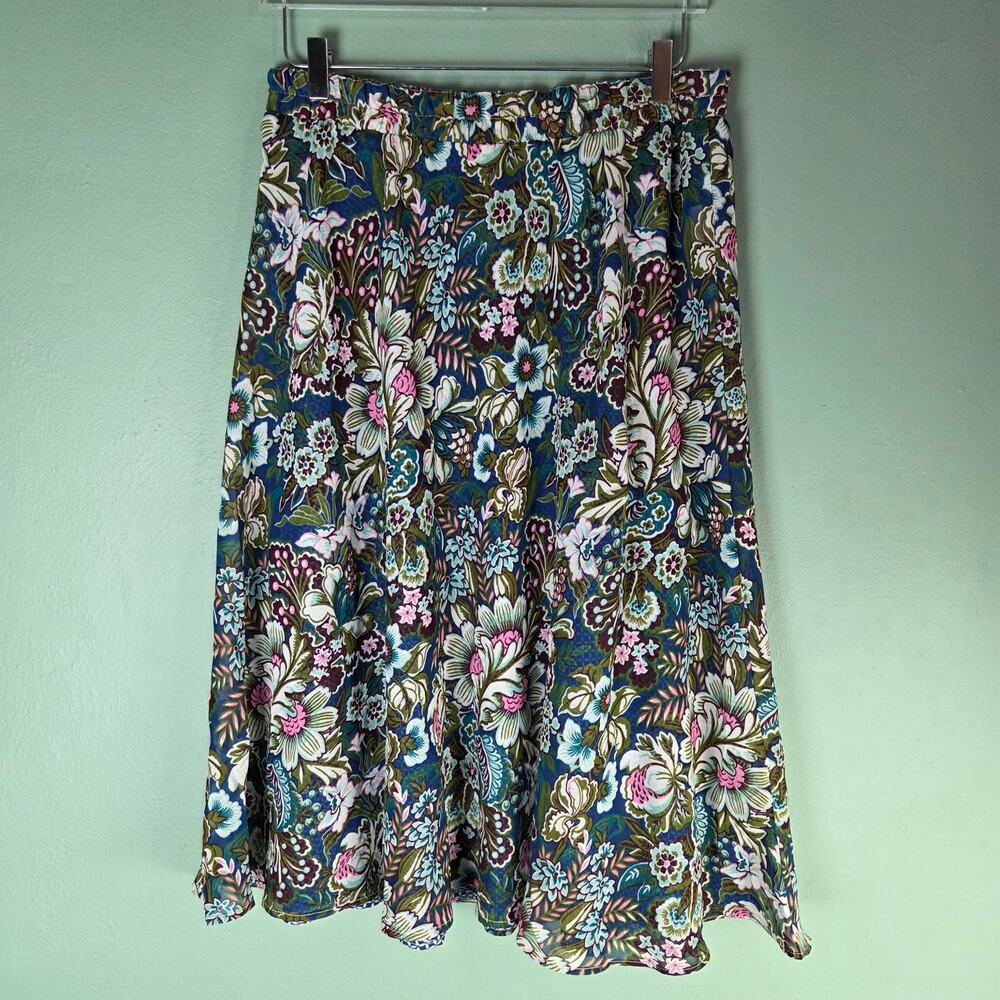 Norm Thompson Womens Reversible Pull On Elasticized Waist Skirt Floral Geometric